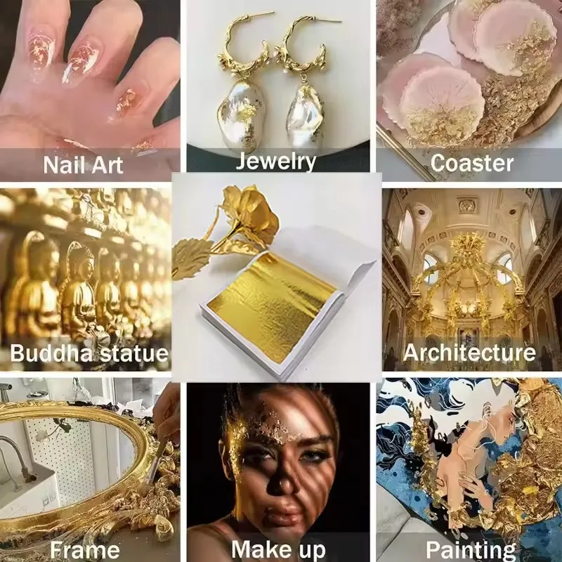 Golden Leaf Foil Leaf Sheets Gilding Foil Imitation Gold DIY Nails Art Painting Gilding Crafting Decor Resin Candle Plaster