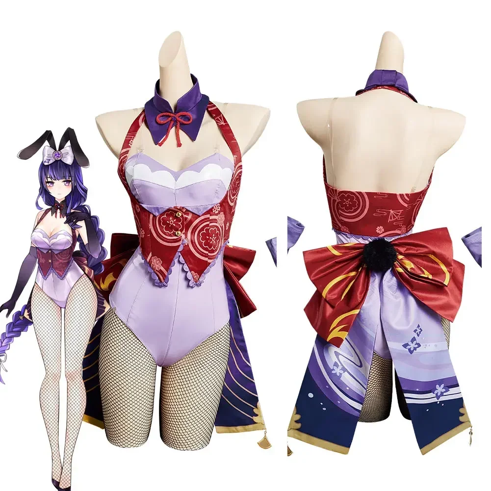 

Raiden Shogun Cosplay Costume Anime Game Genshin Impact Bunny Girl Women Halloween Carnival Outfit For Disguise Ladies Role Play