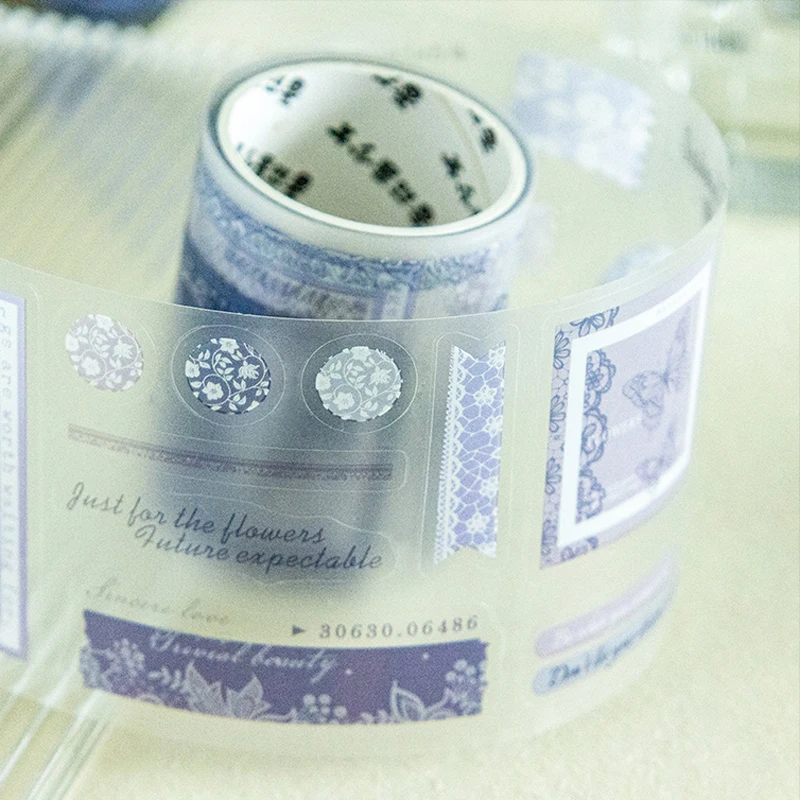 Mr.Paper 200cm/롤 레이스 플라워 아일랜드 시리즈 다이컷 무광 PET 와시 테이프, 빈티지 플로럴 데코 테이프 (스크랩북킹용)