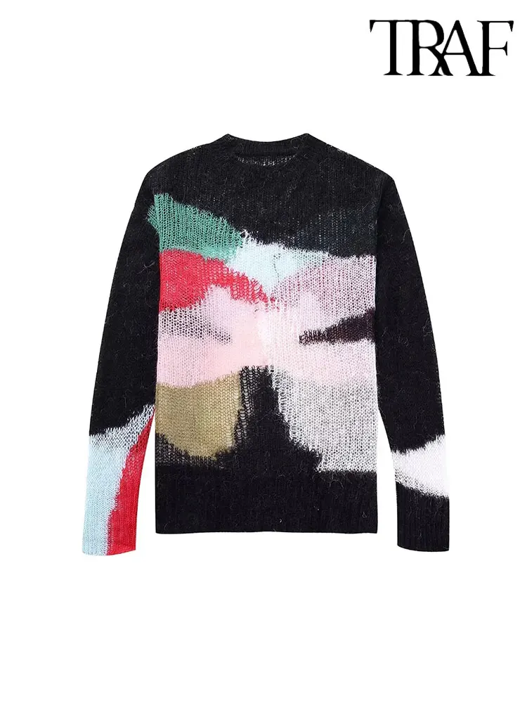 

TRAF 2023 Autumn Sweaters Fashion Long Sleeve Knitted Pullover Sweaters NewCotton Soft Casual Pullover