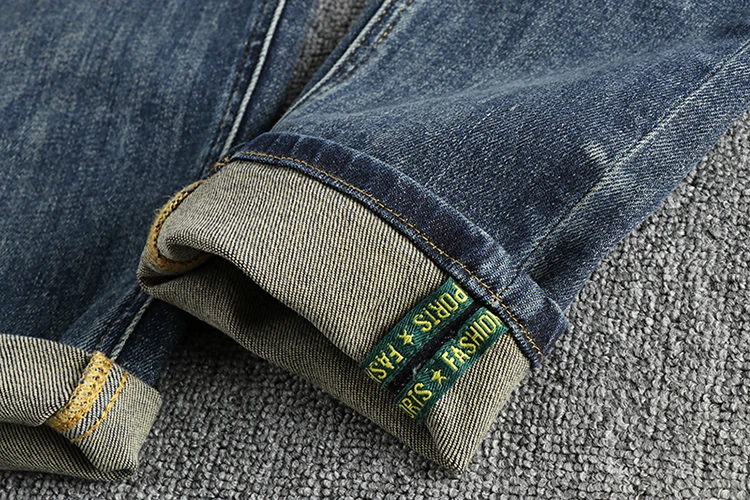 Waist Embroidery Denim Jeans for Men Dark Blue Washed Slim Fit Straight Pants Autumn Youth Male Cityboys American Vintage Casual 5