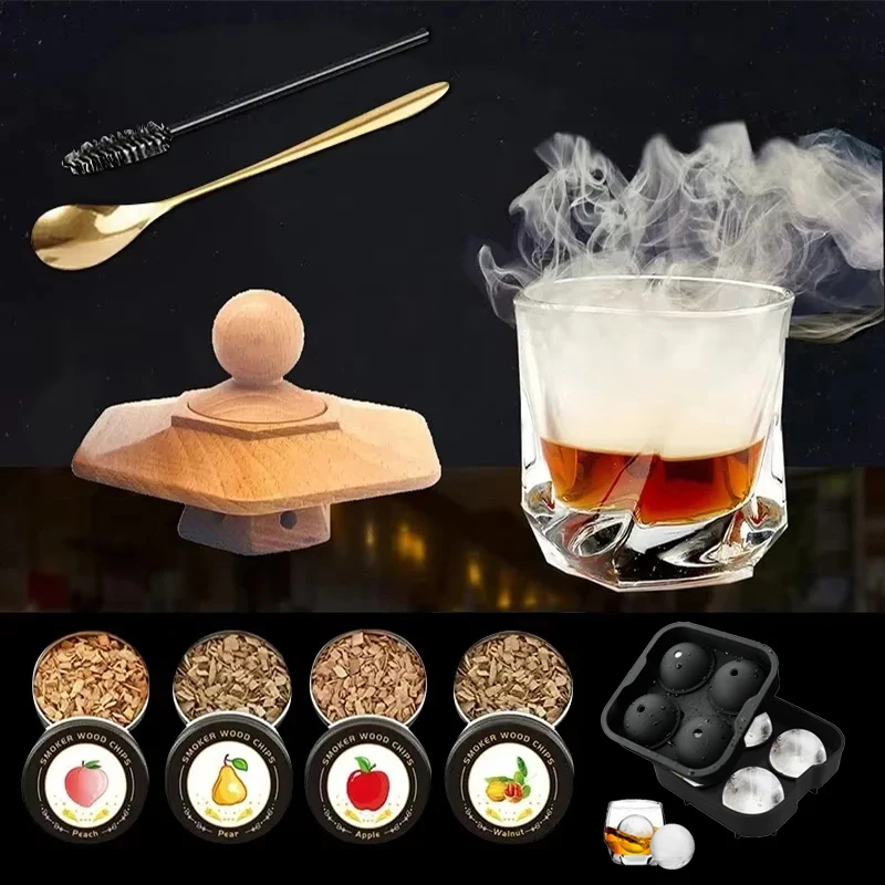 Kit de fumante de coquetel para uísque bourbon, presentes para homens, infusor de bebida, kit de fumante antigo com lascas de madeira para ferramenta de bar