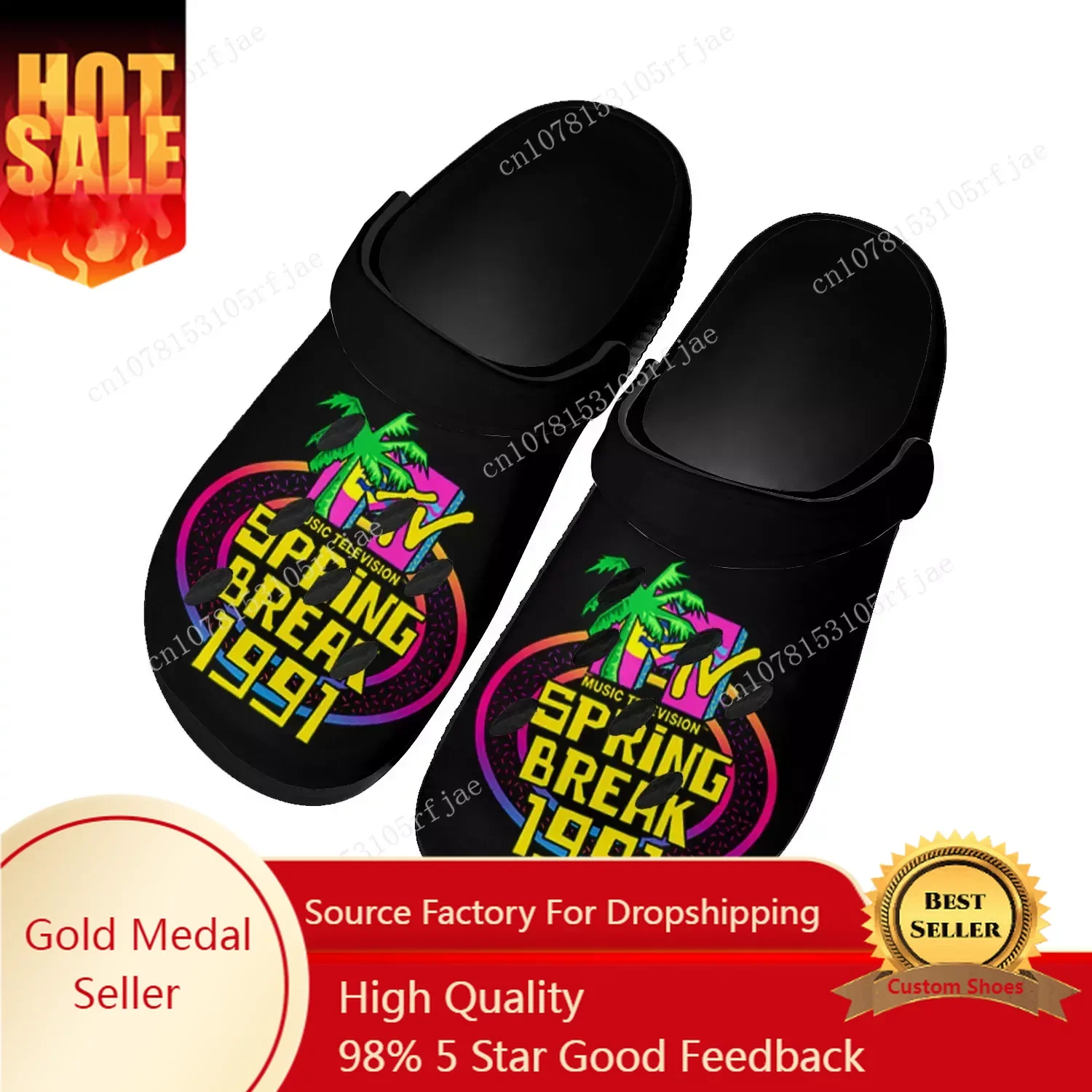 

MTV Spring Break 1991 Home Clogs Custom Water Shoes Mens Womens Teenager Shoe Garden Clog Breathable Beach Hole Slippers Black