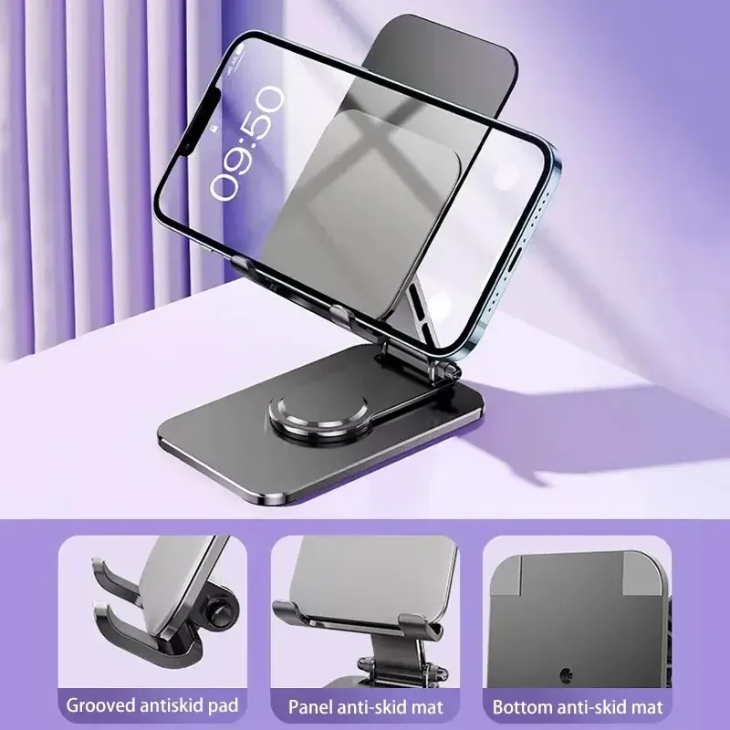 360° Rotating Metal Mobile Phone Holder Portable Folding Lazy Desktop Live Bracket For iPhone 15 14 Samsung Phablet Phone Holder