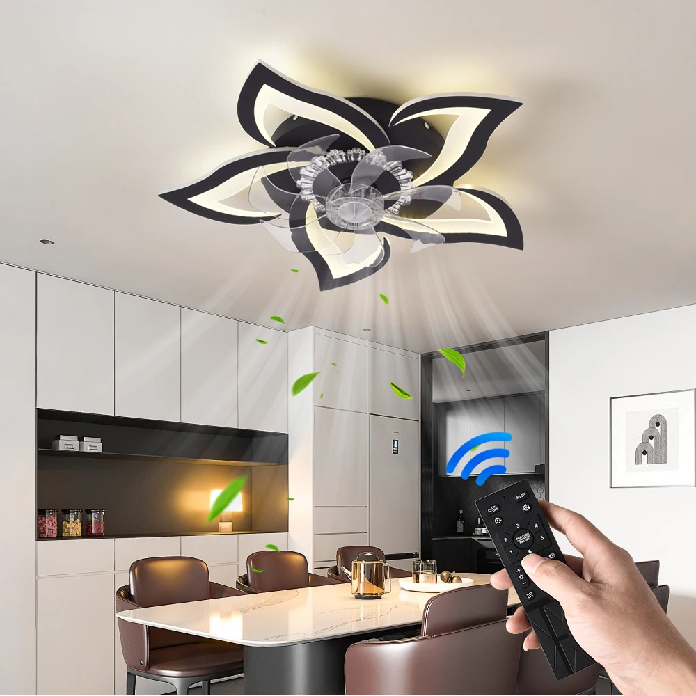Modern Led Ceiling Fan With Lights DC Motor 6 Speeds Timing Fans Low Floor Loft Remote Control Decorative Fan With Light