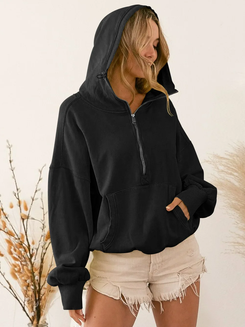 New Long Sleeve Sports Hoodie Loose Fashion Stand-up Collar Zip up Top Gym Training Casual Shorts Outdoor Yoga Female Sweatshirt