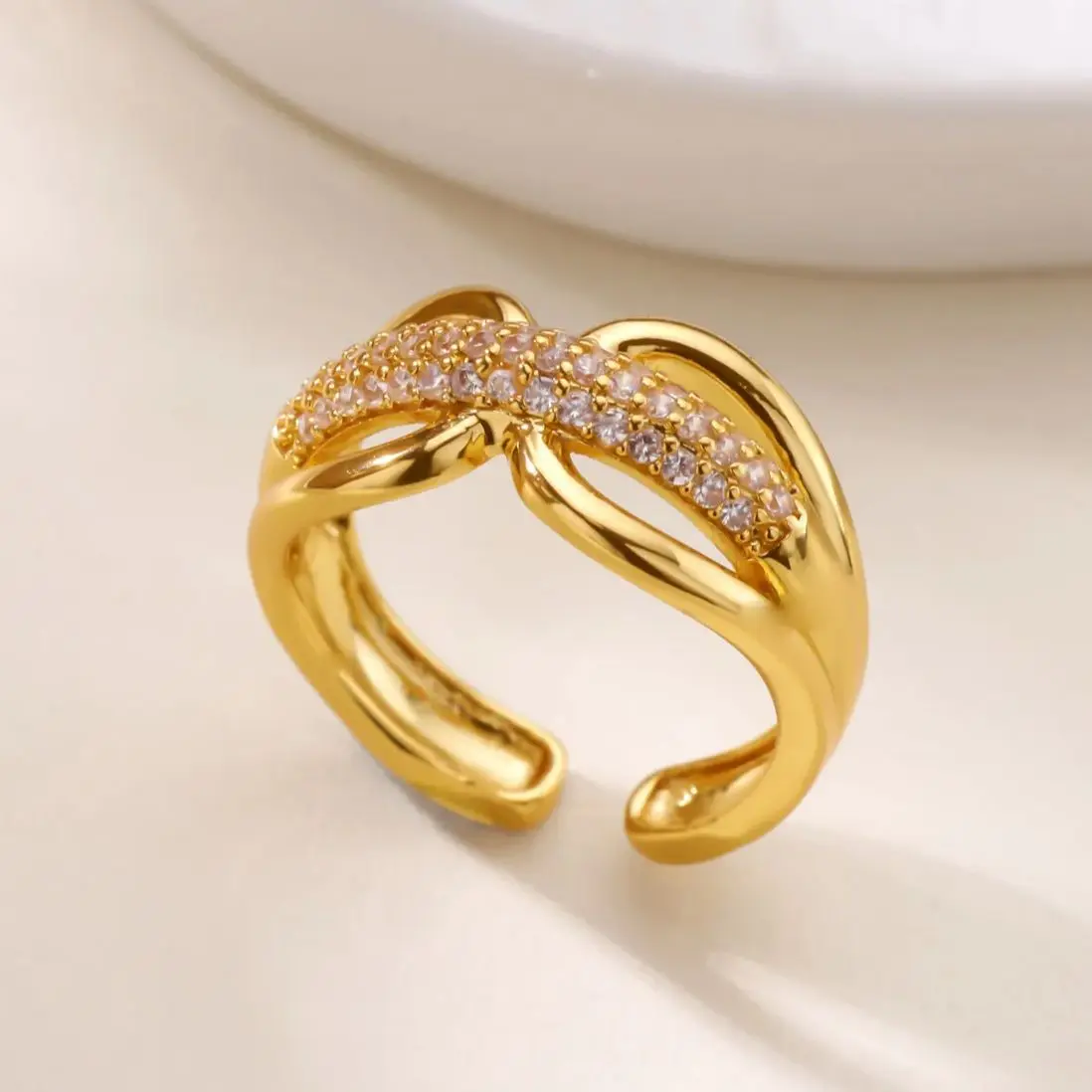 Zircon Owl Shape Rings Gold Color Geometric Adjustable Finger Rings For Women