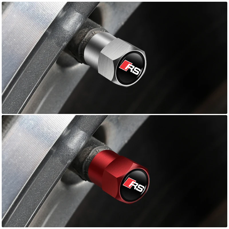 Valve Stem Caps 4Pcs Metal Car Tire Valve Caps Wheel Dust Cover Accessories For Audi Quattro RSQ3 RSQ8 RS3 RS4 S3 S4 RS5 RS6 RS7 S5 S6 S7 S8 A3
