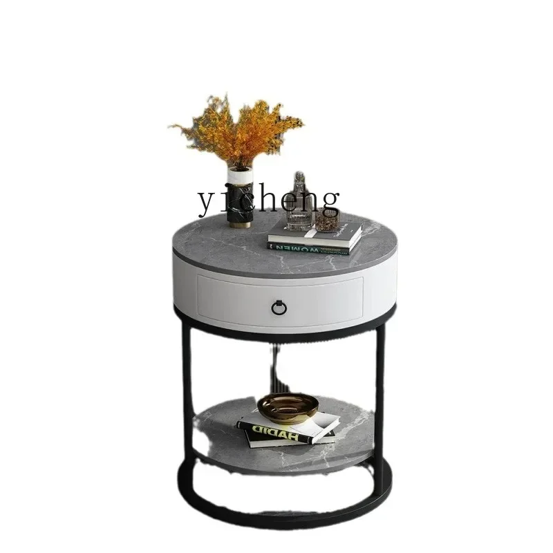 

YY Sofa Side Table Simple Modern round Coffee Table Movable Bedside Small Table Tea Table