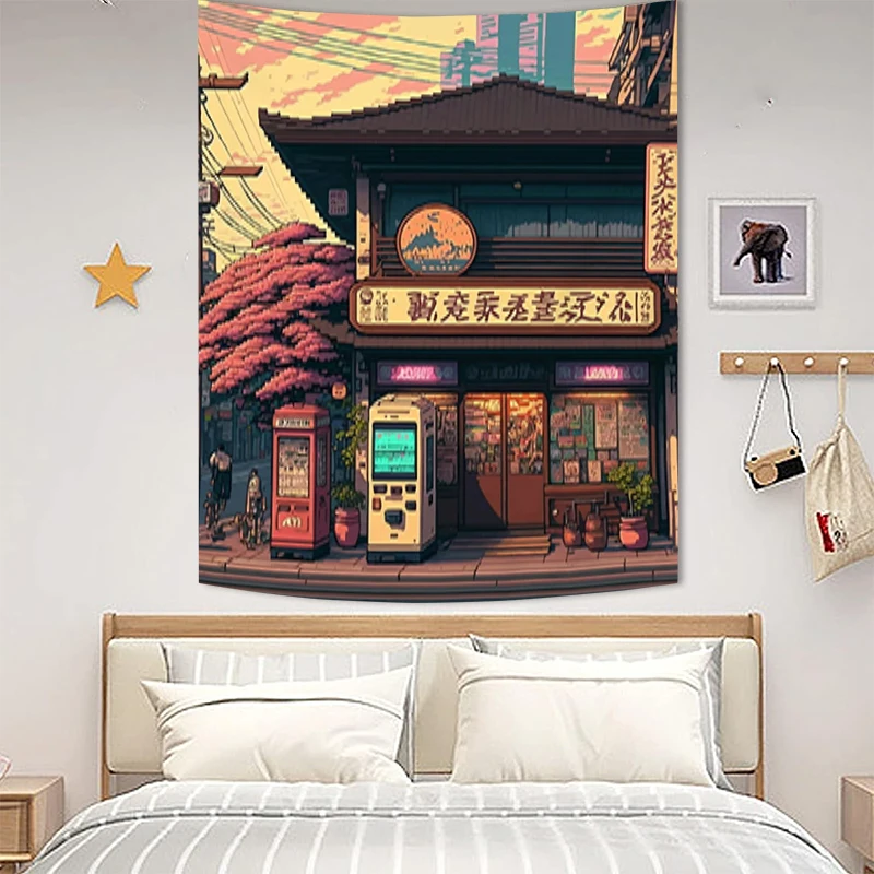 Tapries Cities Pixel Art Decorative Wall Tapestry Aesthetic for Bedroom Decoration Room Decor Luxury Decors Home Fabric tapestry decor