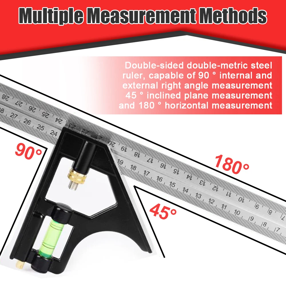 DIY Precise Stainless Steel Aluminum Measuring Tools Adjustable Woodworking Right Angle Ruler Protractor