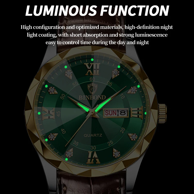 2024 New Luxury Man Quartz Watch Square Watch For Men Waterproof Luminous Date Real leather Men's Watches Sports Clock reloj