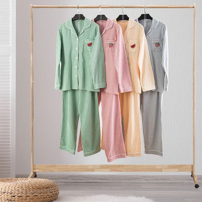 

Autumn Winter Pajama Sets Women Pyjamas Set Plaid 100% Cotton Double-Deck Loung Sleepwear Pijama Night Homewear Pyjamas Sets