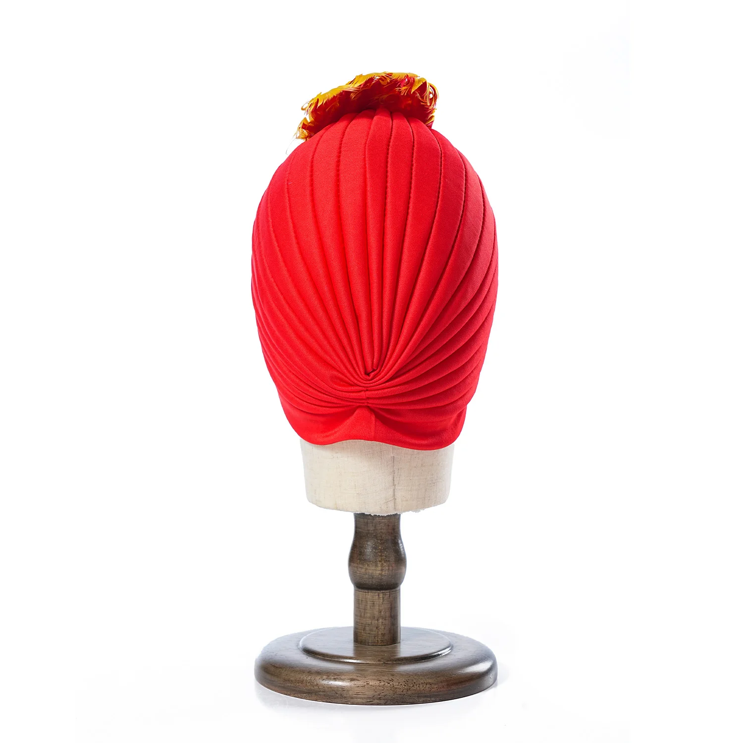 Fashion Women Feather Hat Arab India Pleated Turban Indian Cap Ladies Muslim Islamic Headwear Vintage Sultan Hat Headpiece 5