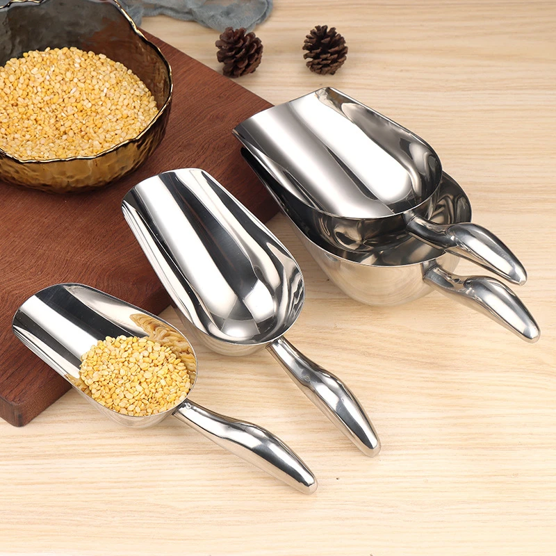 Ice Cube Scoop Ice Shovel Scoop Ice Cream Scoop Stainless Steel Ice Shovel Coffee Beans Ice Cube Scoop Bar Scraper Flour Nut Spoon Grain Dry Goods Shovel