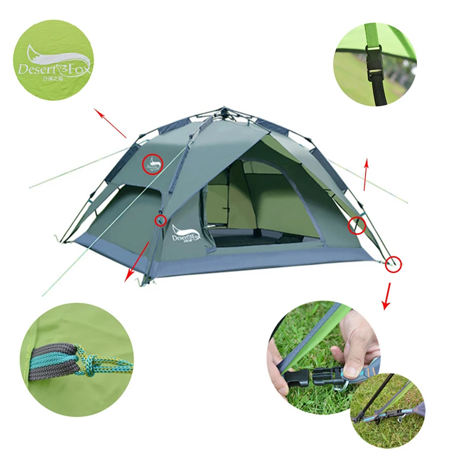 Family Camping Tent for 3 People Automatic Outdoor Easy Instant Setup Portable 2/3 Ways for Backpacking Sun Shelter Travelling Hiking
