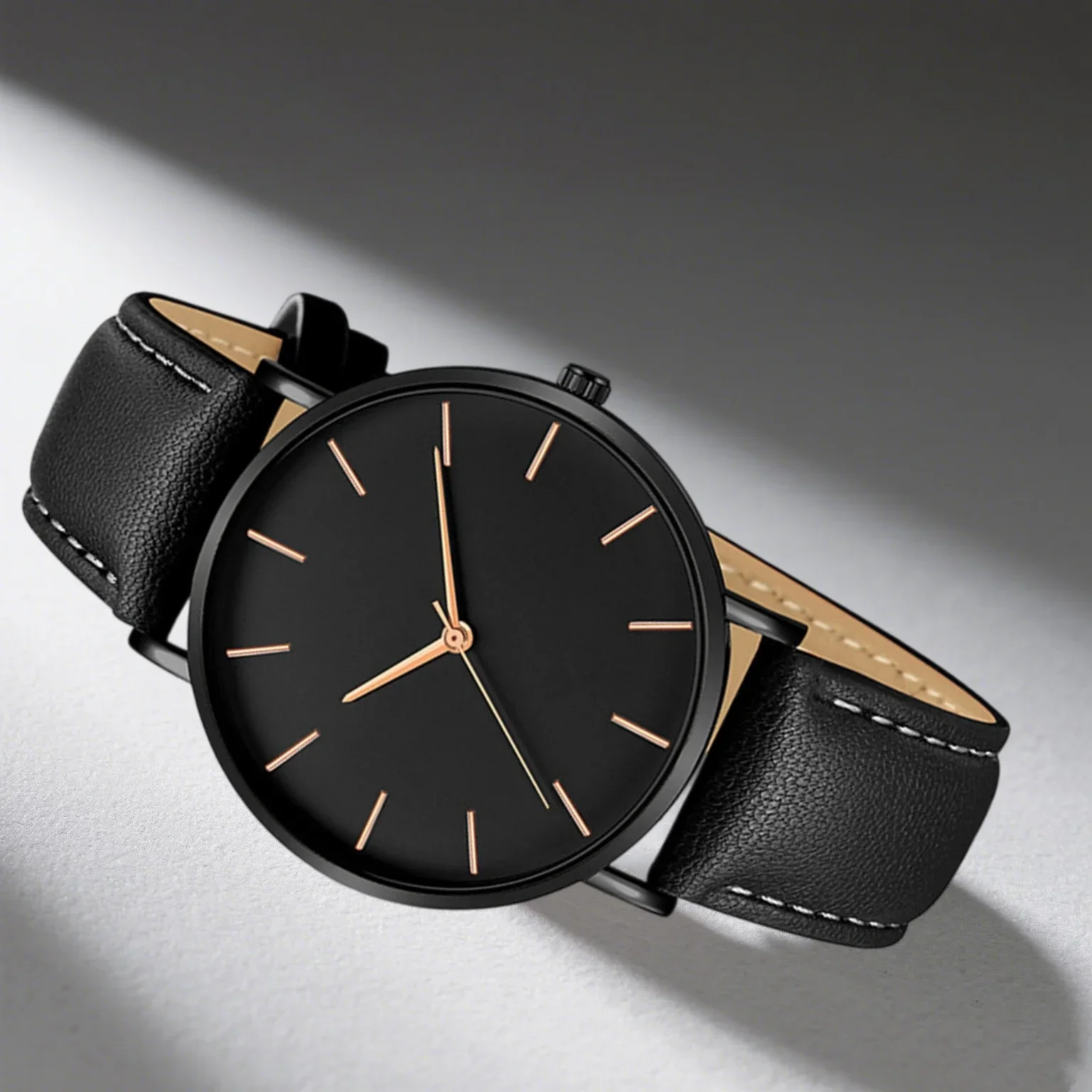 Luxury Men's Ultra Thin Analog Quartz Wristwatch with Leather Strap