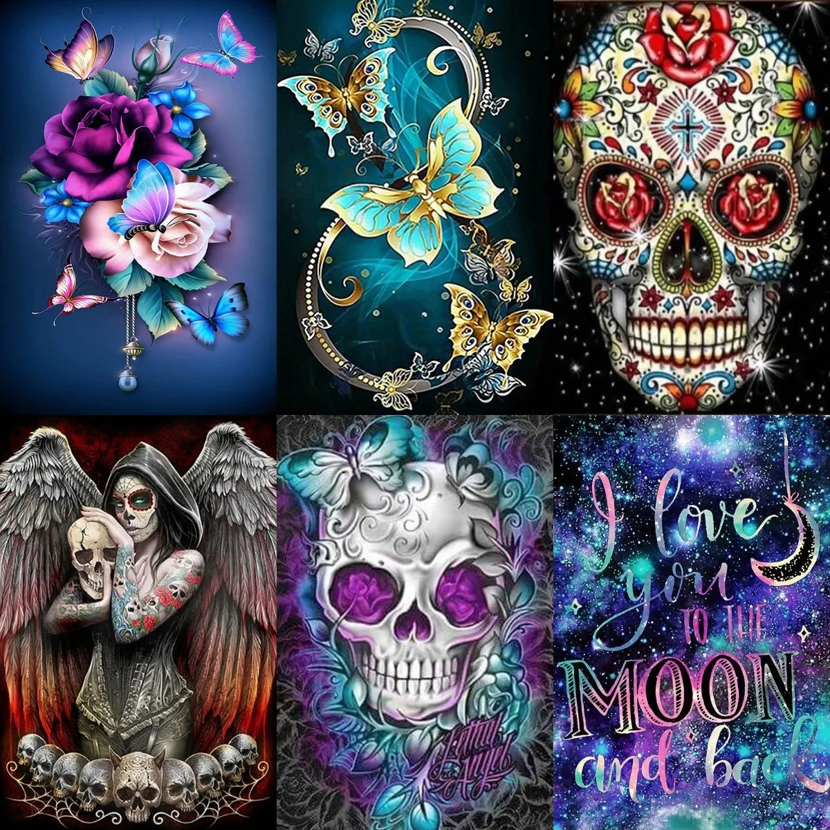 5D DIY Diamond Painting Skull Flower Alphabet Diamond Embroidery Cross Stitch Kit Full Rhinestone Mosaic Home Decor Gift