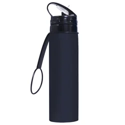 Reusable 600ml Silicone Sports Bottle - Soft, Foldable Design - 0.6L (Black)