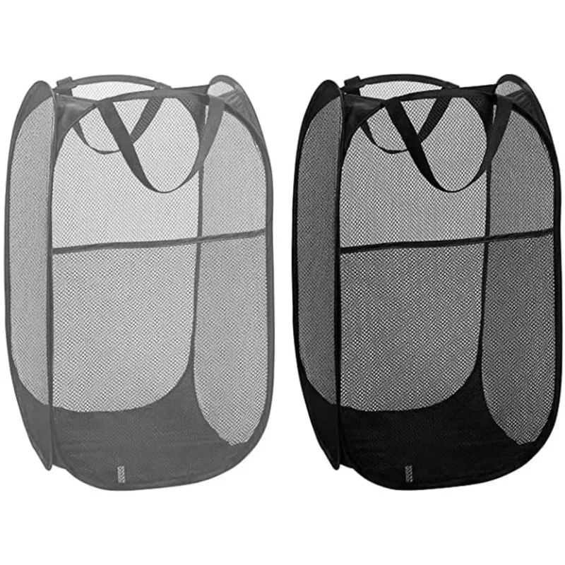 Compact Mesh Pop-Up Laundry Hamper with Wide Opening - Breathable and Collapsible for Space-Saving Laundry Storage