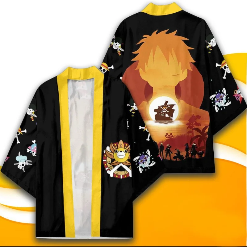 Adult Anime One Piece Cosplay Costume Kimono Portgas Monkey D Luffy Roronoa Zoro Cloak Cardigan Robe Print Casual Samurai Suit