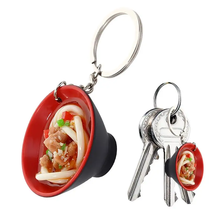 

Creative Mini Simulation Food Keychain Cute Car Bag Keyring Noodles Chinese Blue White Porcelain Bowl Pendant Key Chain