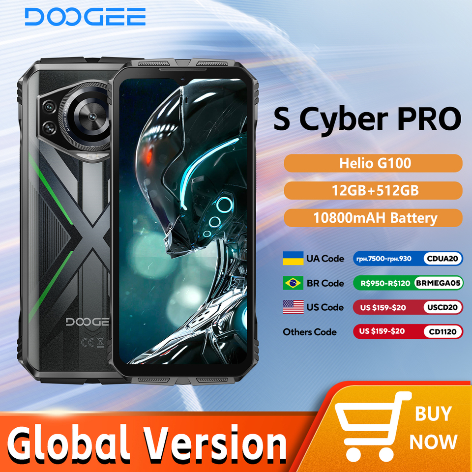 DOOGEE S Cyber Pro Rugged Phone 12GB 512GB Helio G100 6.6'' FHD+ 120Hz IPS 10800mAh Large Battery 33W Charge NFC Smartphone
