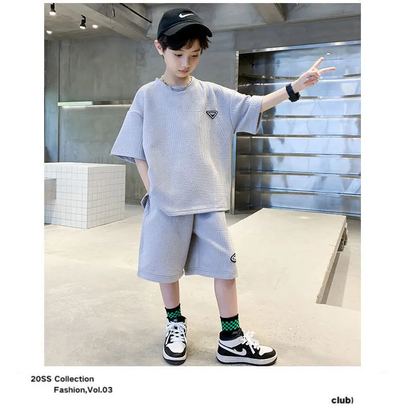 

Boys Clothes Sets 2023 Summer Short tshirt + Pants Children Clothing Solid Kids Boy Sport Suits