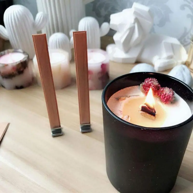 100pcs 13/8mm Natural Wood Candle Wicks with Sustainer Tab DIY Candle Making Supplies Soy Parffin Wax Wick Melt Burner