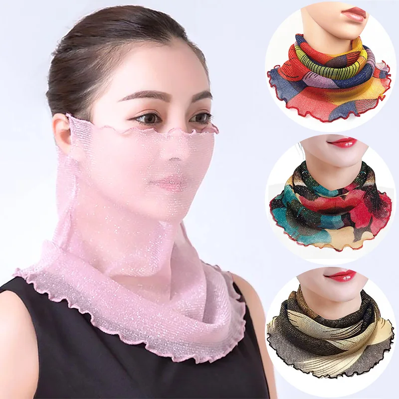 цена Summer Women's Face Cover Masks Scarf Wild Hanging Ear Cervical Elastic Sun Protection Hanging Ear Veil Mesh Headband