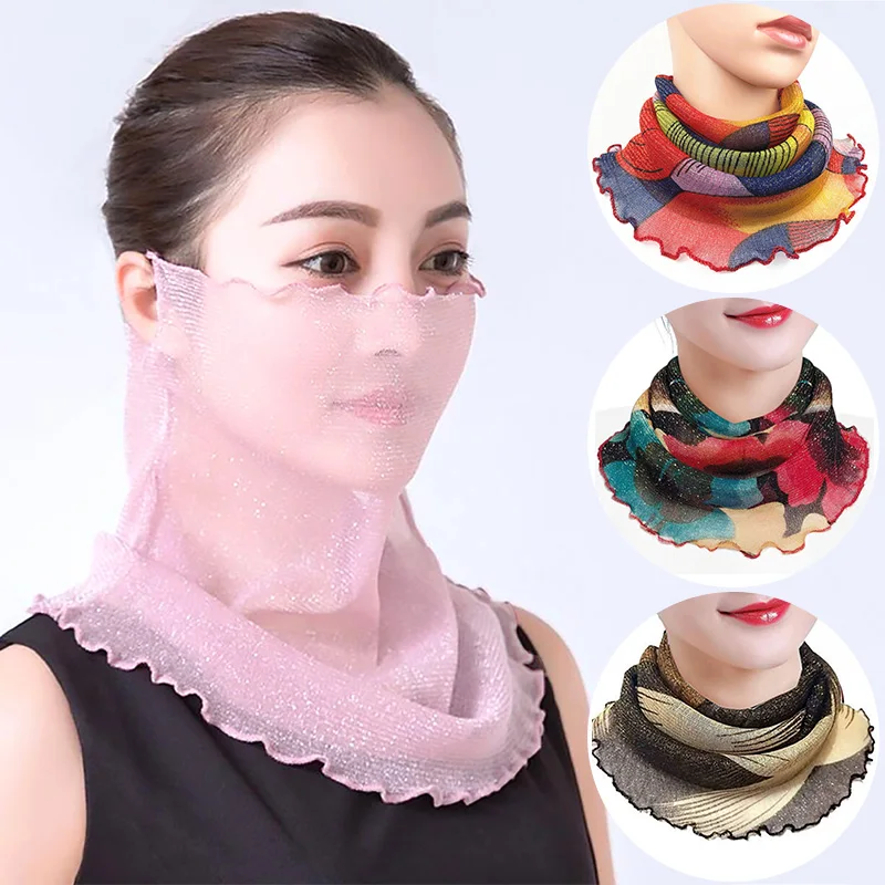 Summer Women's Face Cover Masks Scarf Wild Hanging Ear Cervical Elastic Sun Protection Hanging Ear Veil Mesh Headband