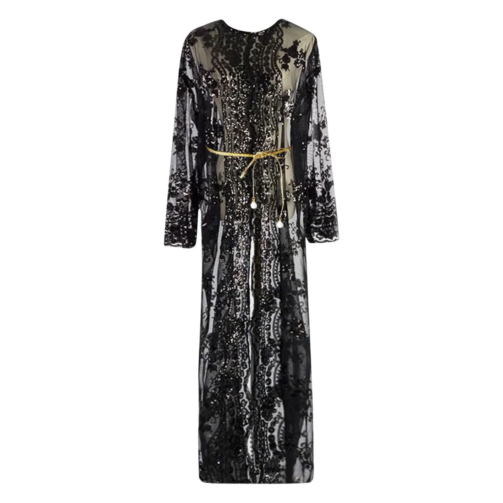 Abaya Loose Long Cardigan Sequin Hollow Muslim Cardigan Kaftan Out Cardigan Arab Womens Women's Cardigan - Image 6