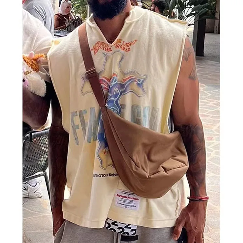 

2023 New Spring and Summer Mens Tank Tops High Street RRR123 Loose Fit Mens Vest Cotton Mens Clothing Drop Shipping