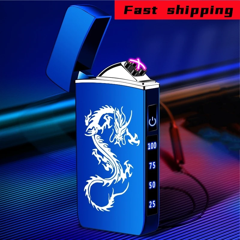 

Hot Metal USB Dual Arc Flameless Electric Lighter Outdoor Windproof LED Display Screen Touch Ignition Lighter, Men's Gift