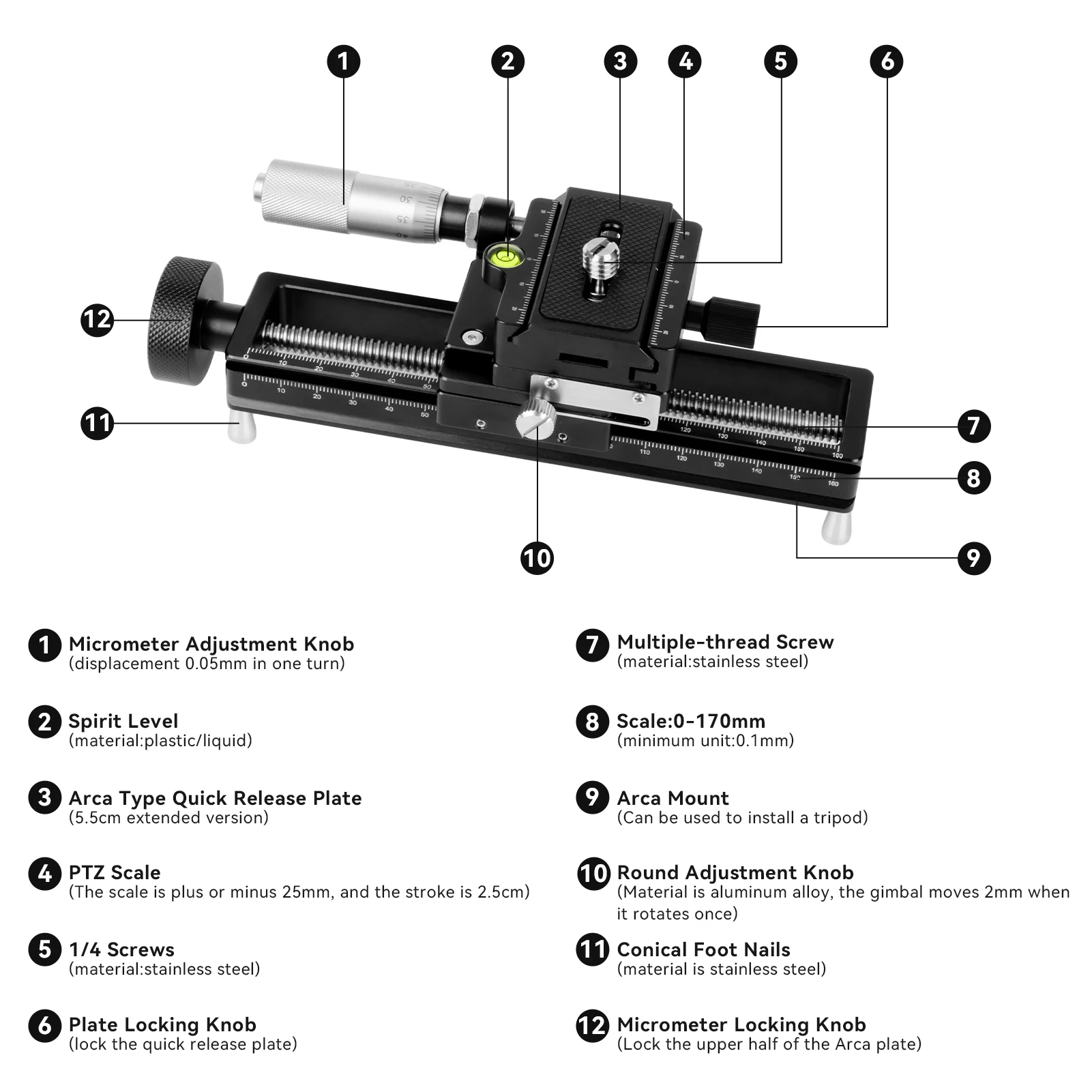 Camera Track Slider AstrHori 170mm Cameras Macro Focusing Rail Slider Track Dolly Quick Release for Macro Photography