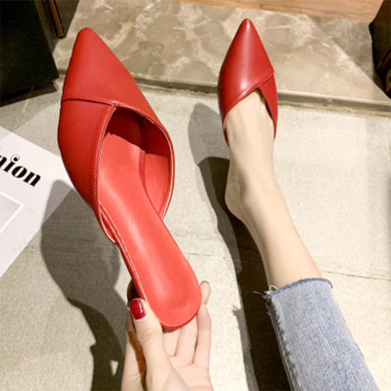 Women's Elegant Mules Woman Casual Slippers 2021 Ladies Low Heels Fashion Female Pointed Toe Shoes Women Candy Colors Footwear - Image 4