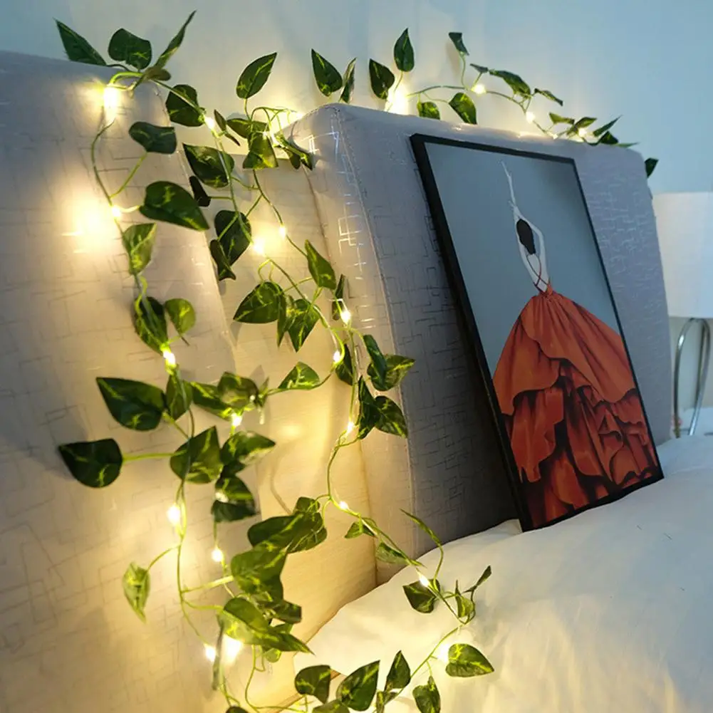 Led Green Rattan String Lights Portable Artificial Simulation Vine Fairy Light For Room Decoration artificial plant decoration plastic leafy grass simulation wall hanging lengthened vivid vine leaves for home garden decor r10