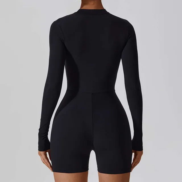 Zipper Gym Jumpsuit Short Women Yoga Sets Sports Bodysuit Female Yoga Overalls Workout Clothes Fitness Suit Woman'S Jamsuit 3