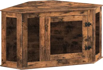 Corner Dog Crate Furniture, Wooden Kennel End Table for Small Medium Dogs, Indoor Pet Cage TV Stand Rustic Brown 1