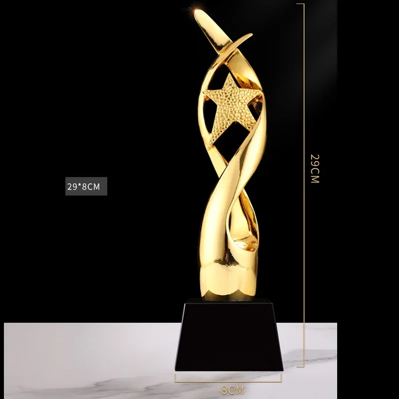 Custom Creative Electroplating Golden Resin Trophy Five-Pointed Star competition Award Free Design Lettering Bas, Crystal Trophy