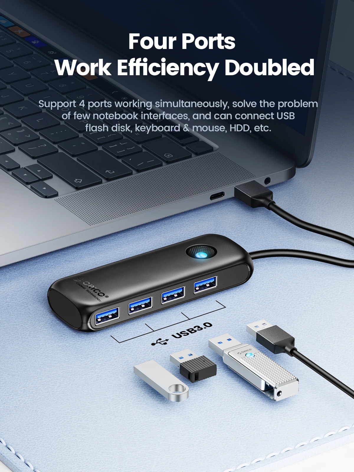 Orico Membro-multi-usb 3.0 Hub Multi-usb 2.0 Divisor Adaptador de Energia Portas Extensor Otg Acessórios de Computador - Imagem 6