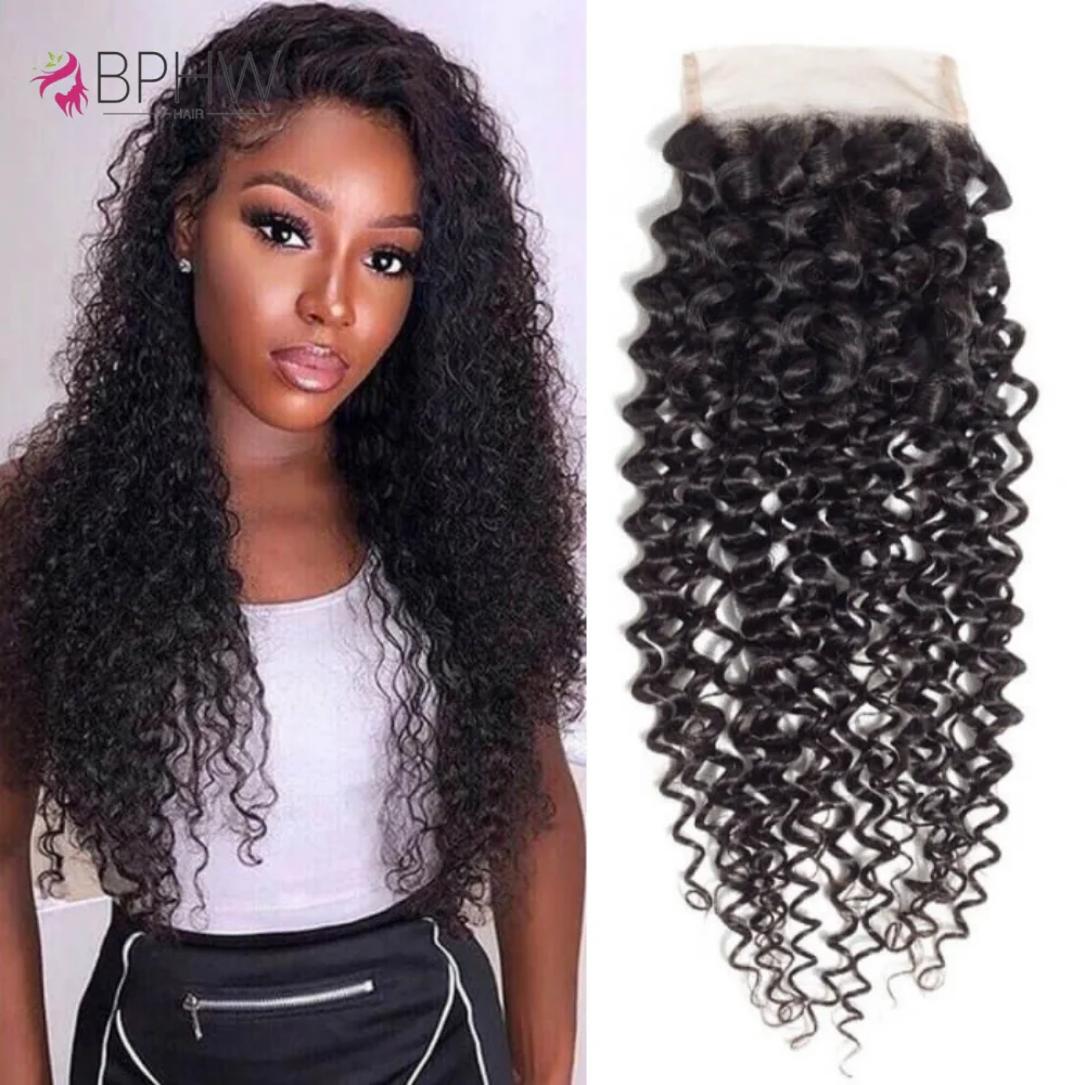 Kinky Curly Lace Frontal Closure Only 4x4 Lace Closure Brazilian Remy Hair Pre Plucked 100% Human Hair Kinky Curly Lace Closure