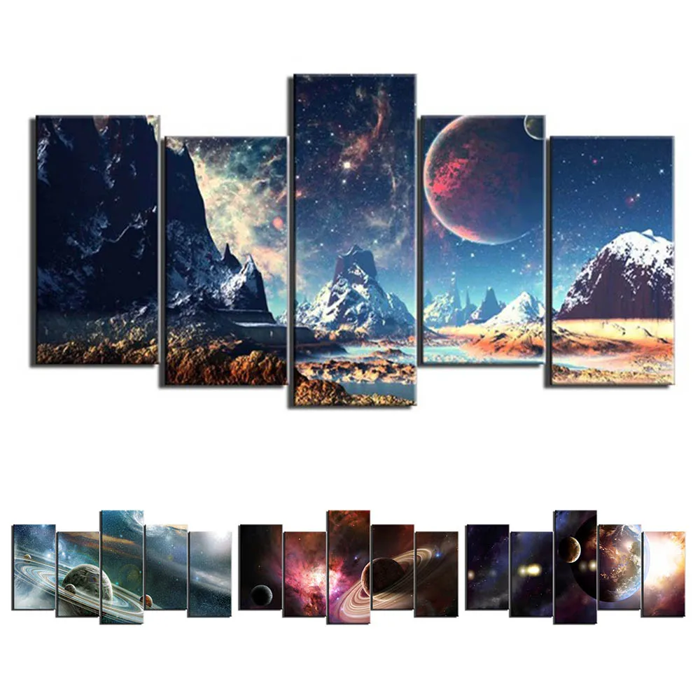 Artsailing Galaxy Picture 5 Pieces Painting Nebula Canvas Art Poster Space Universe Planet Star Wall Painting