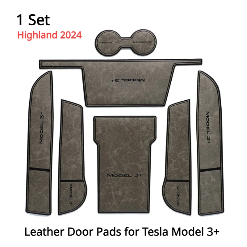 

Leather Door Pads for Tesla New Model 3+ Anti-Slip Gate Slot Cup Mat Door Groove Mats Car Accessories for Model3 Highland 2024