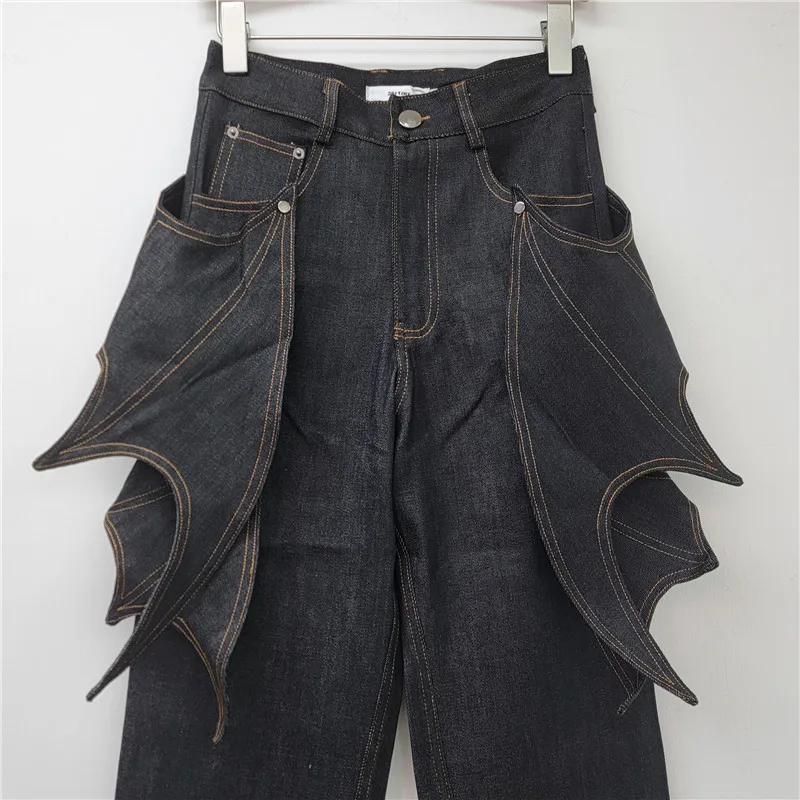 YEAE Ms. 2025 Spring New Irregular Structure Niche Design Bat Wings Pull Jeans 3