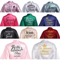 Peignoir de mariage personnalisé avec nom et Date, en fausse soie, pour mariée, demoiselle d'honneur, pour enterrement de vie de jeune fille 2
