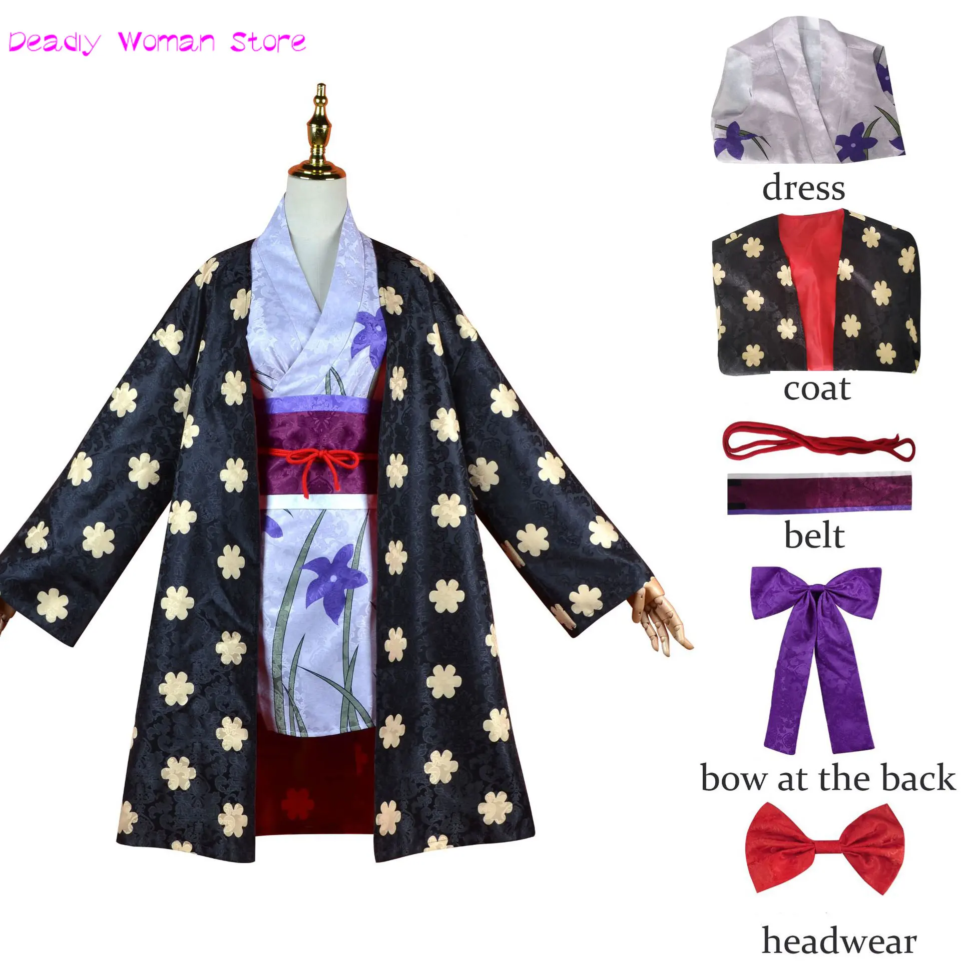 

Nico Robin Cosplay Costume Anime One Piece Women Kimono Dark Stripe Outfits Halloween Carnival Suit
