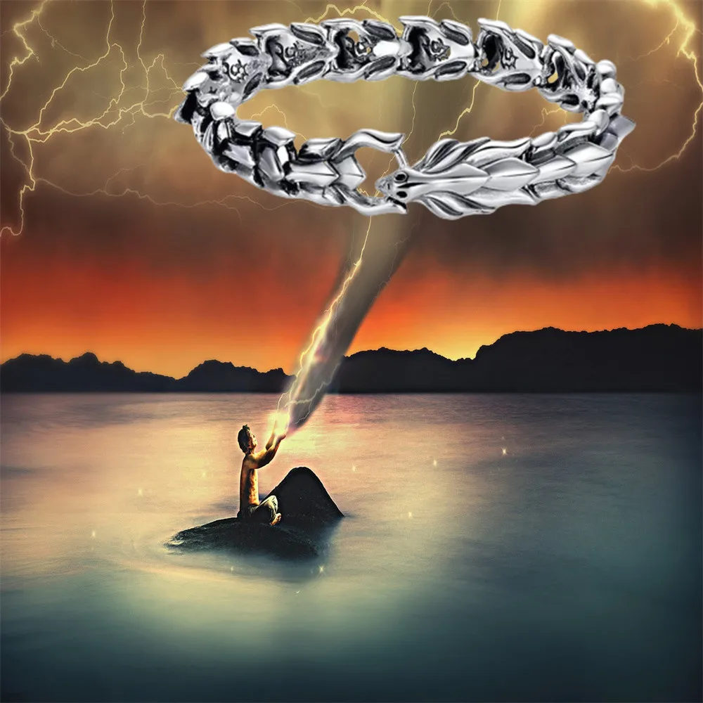 Wu's 2022 New Domineering Retro Keel Dragon Bracelet Dragon Pattern Dragon Scale Dragon Head Bracelet Men's Jewelry - Image 2