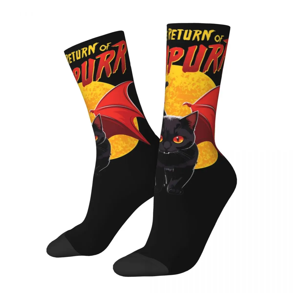 

Funny The Return Of Vampurr Football Socks Halloween Black Cat Polyester Middle Tube Socks for Women Men Breathable