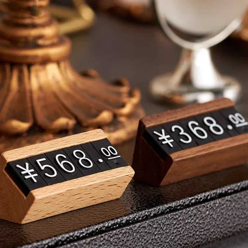5pcs/lot Solid Wood Adjustable Number Letter Price Label Commodity Wine Tea Beauty Products Display Plate Price Cube Tags price display stand